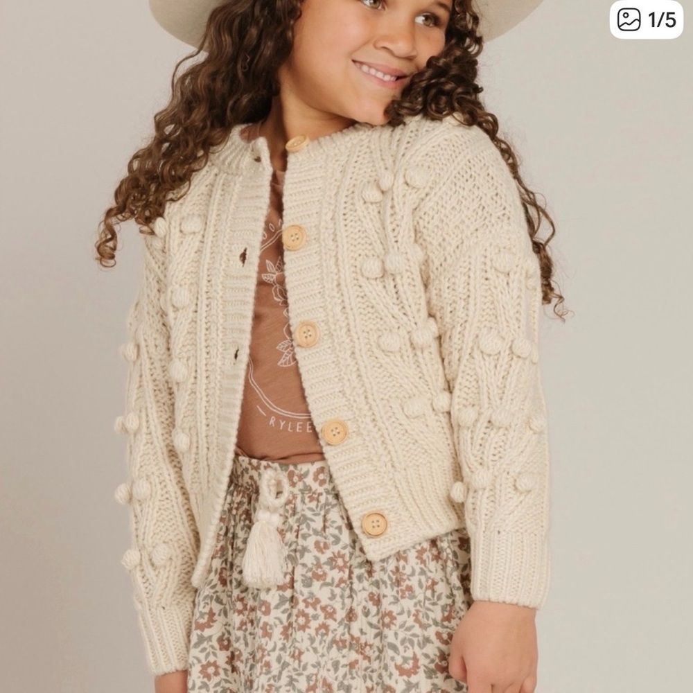 Rylee + Cru Chunky Cream Bobble Knit Cardigan size 4-5 years